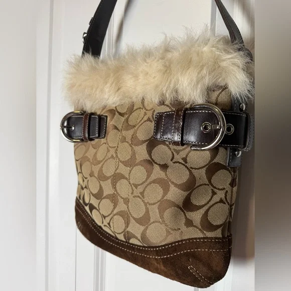 LOW START FOR SHOW! Vintage Coach Y2K with fur shoulder bag - Picture 3 of 11